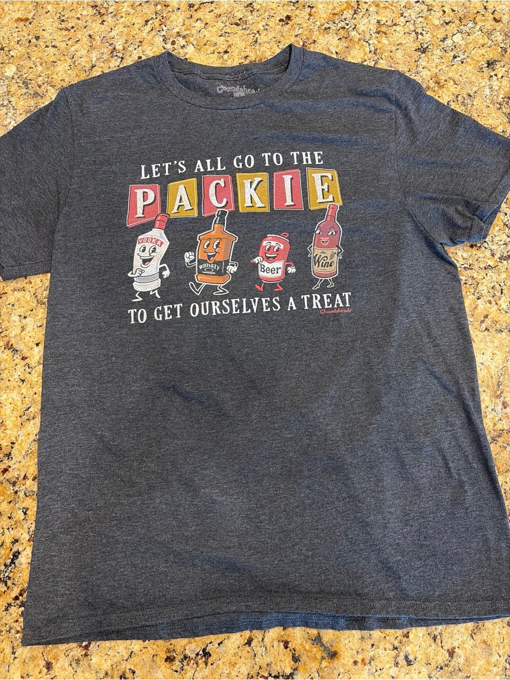 Let's All Go To The Packie Graphic Short Sleeve Tee - Dark Gray Size L